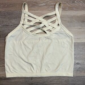 Daytrip Women's Lattice‎ Crop Tank Top M/L Cream Sleeveless